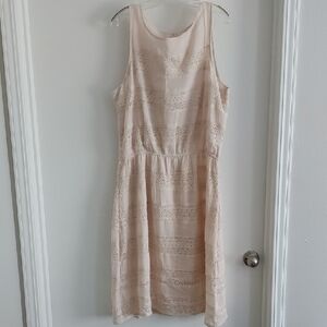 Garnet Hill Tan Sheath Midi Dress Scoop Neck L